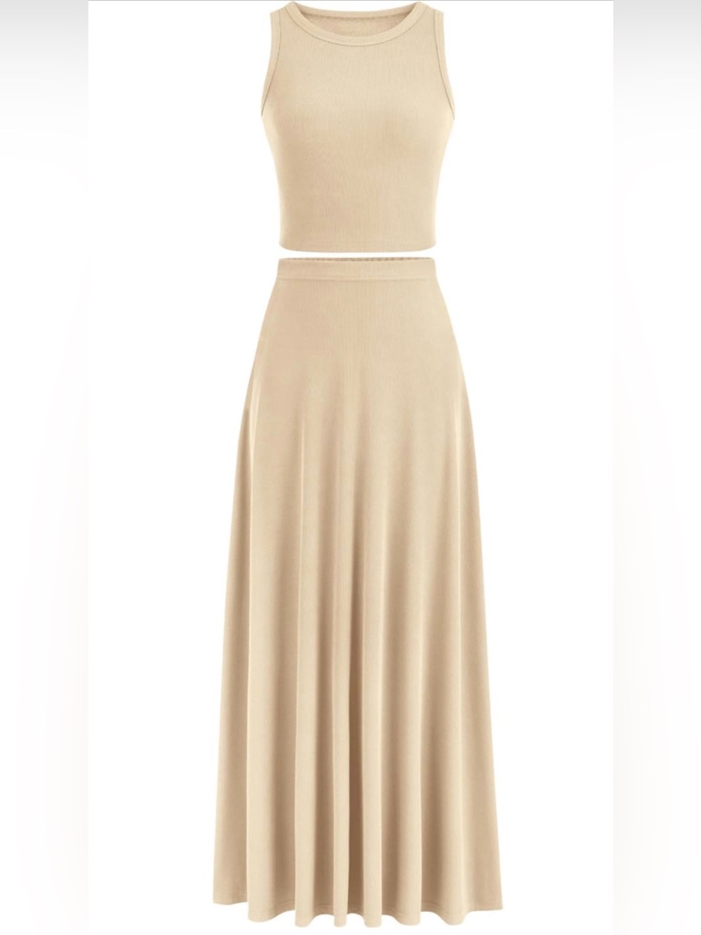 Women's Cream Tank and Maxi Skirt - Elegant Flowy Silhouette